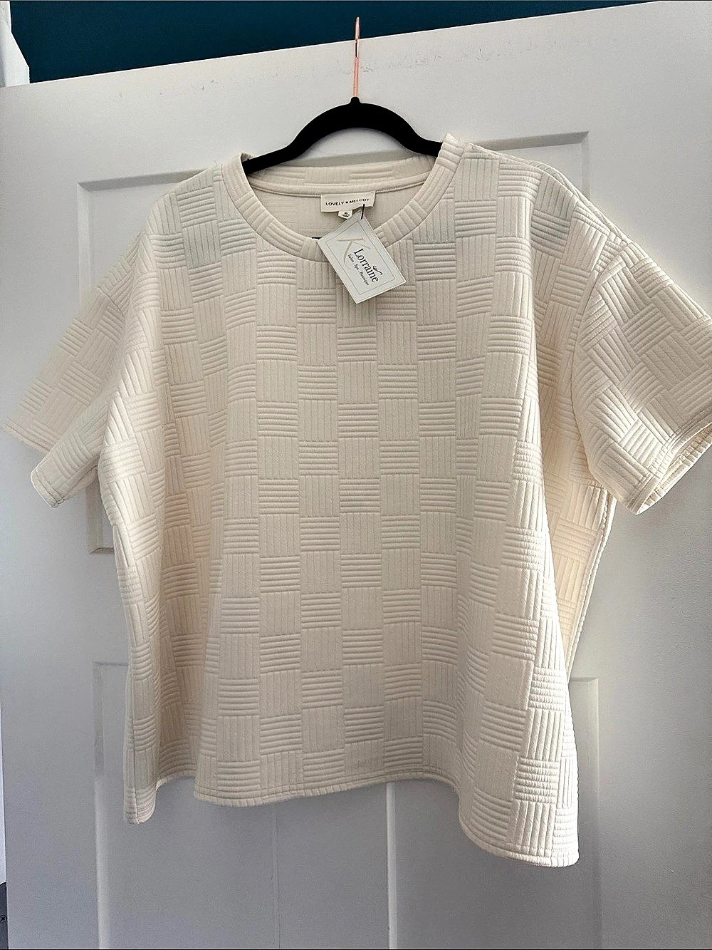 Lovely Melody Geometric Short Sleeve Top in Cream Size XL NWT